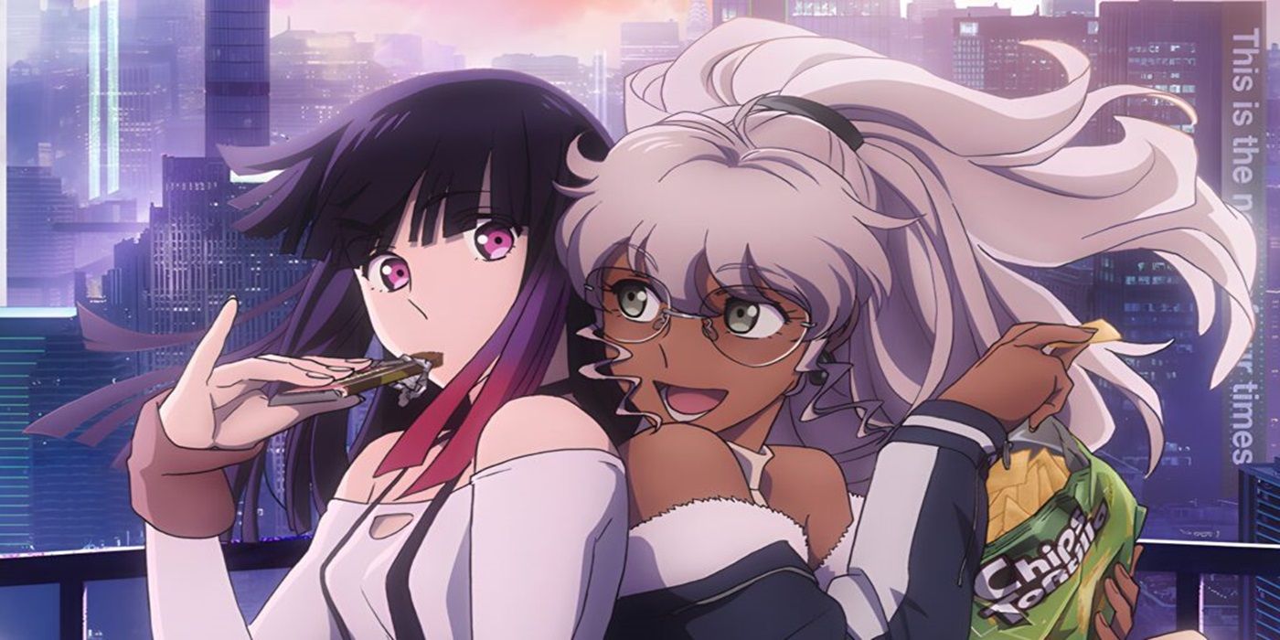 Metallic Rouge key Visual showing the two main characters eating snacks together.