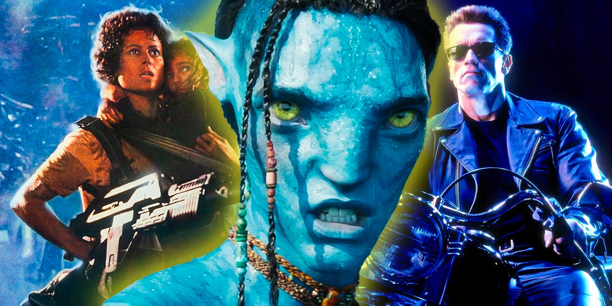 Ellen Ripley and Newt in Aliens, Lo'ak in Avatar 2, and the Terminator in Terminator 2