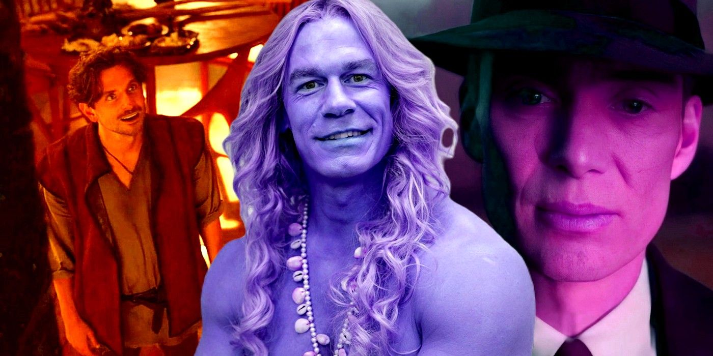 Collage of Bradley Cooper in Dungeons &amp; Dragons, John Cena in Barbie, and Cillian Murphy in Oppenheimer