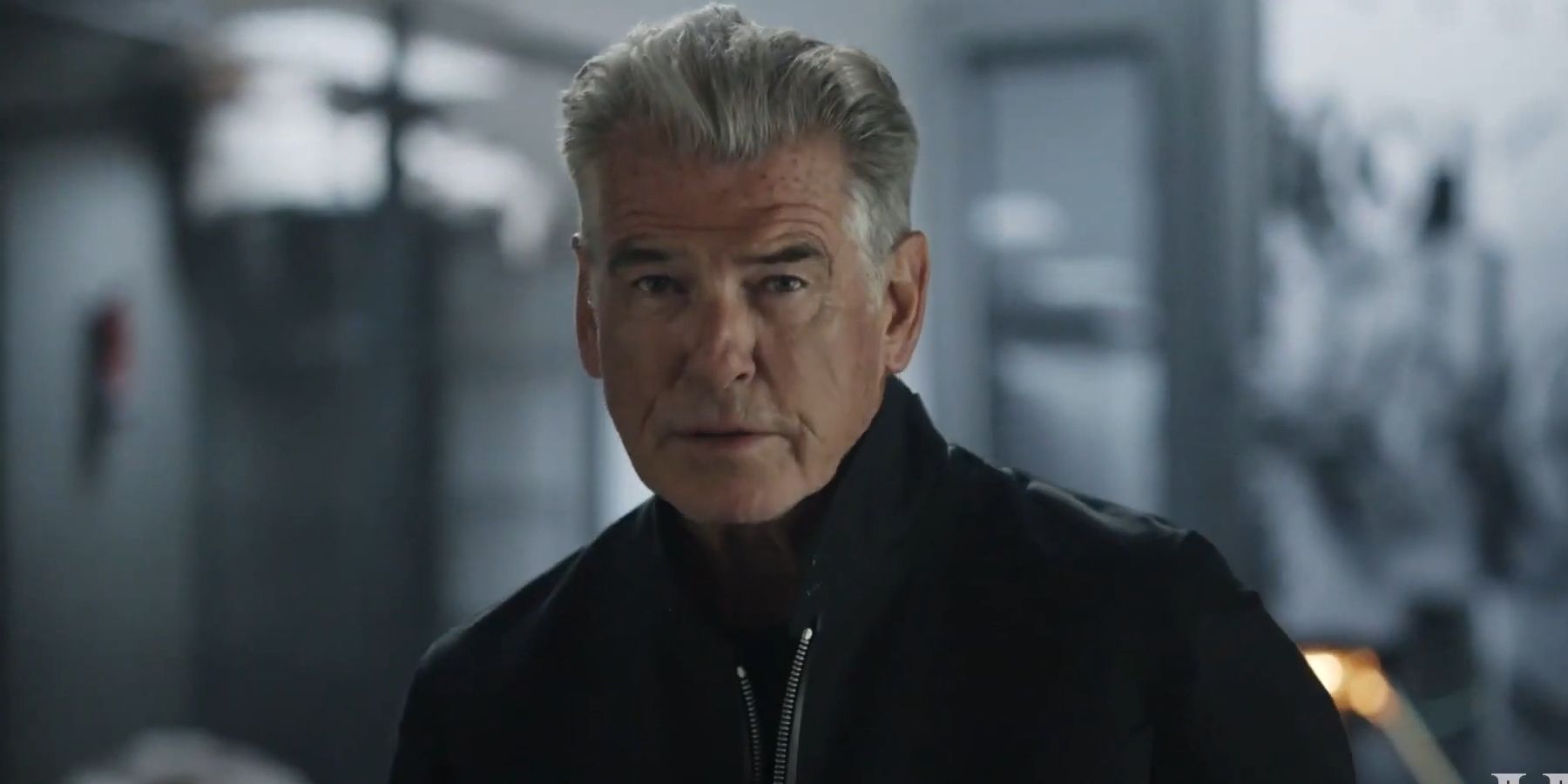 Pierce Brosnan talking to the camera in History's Greatest Heists