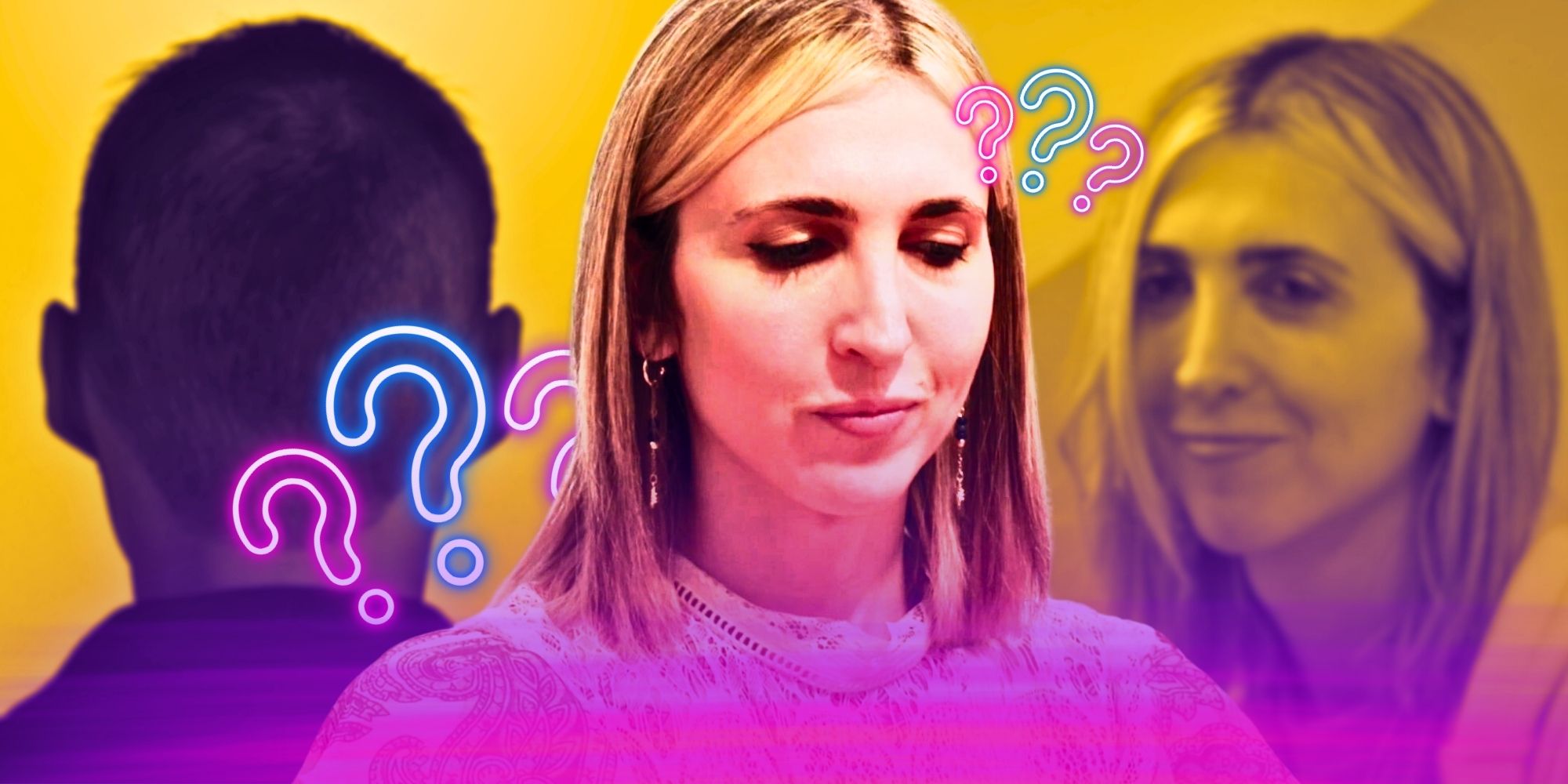 Montage of 90 Day Fiancé&rsquo;s Cleo Corraine, with mystery figure and question marks