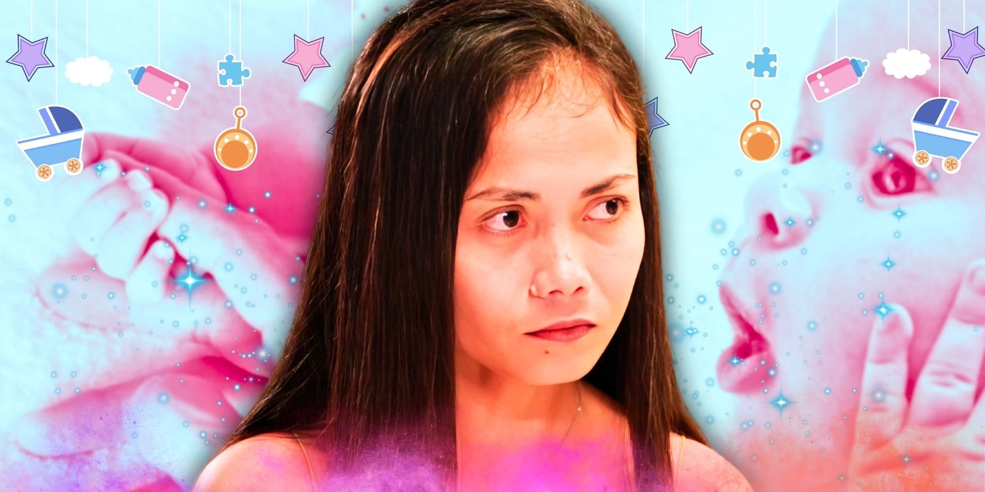 90 Day Fiancé’s Sheila with a baby-themed background