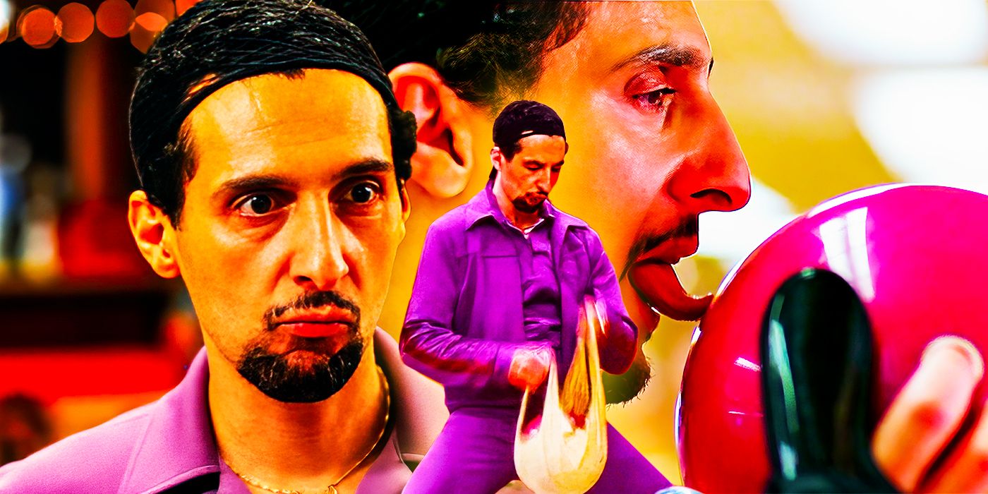 A collage of Jesus Quintana (John Turturro) bowling and licking his bowling bowl in The Big Lebowski