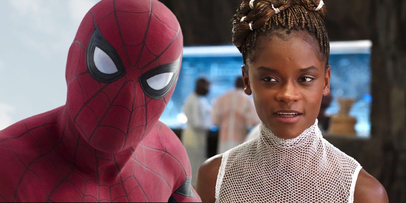 A split image of Spider-Man and Shuri in the MCU