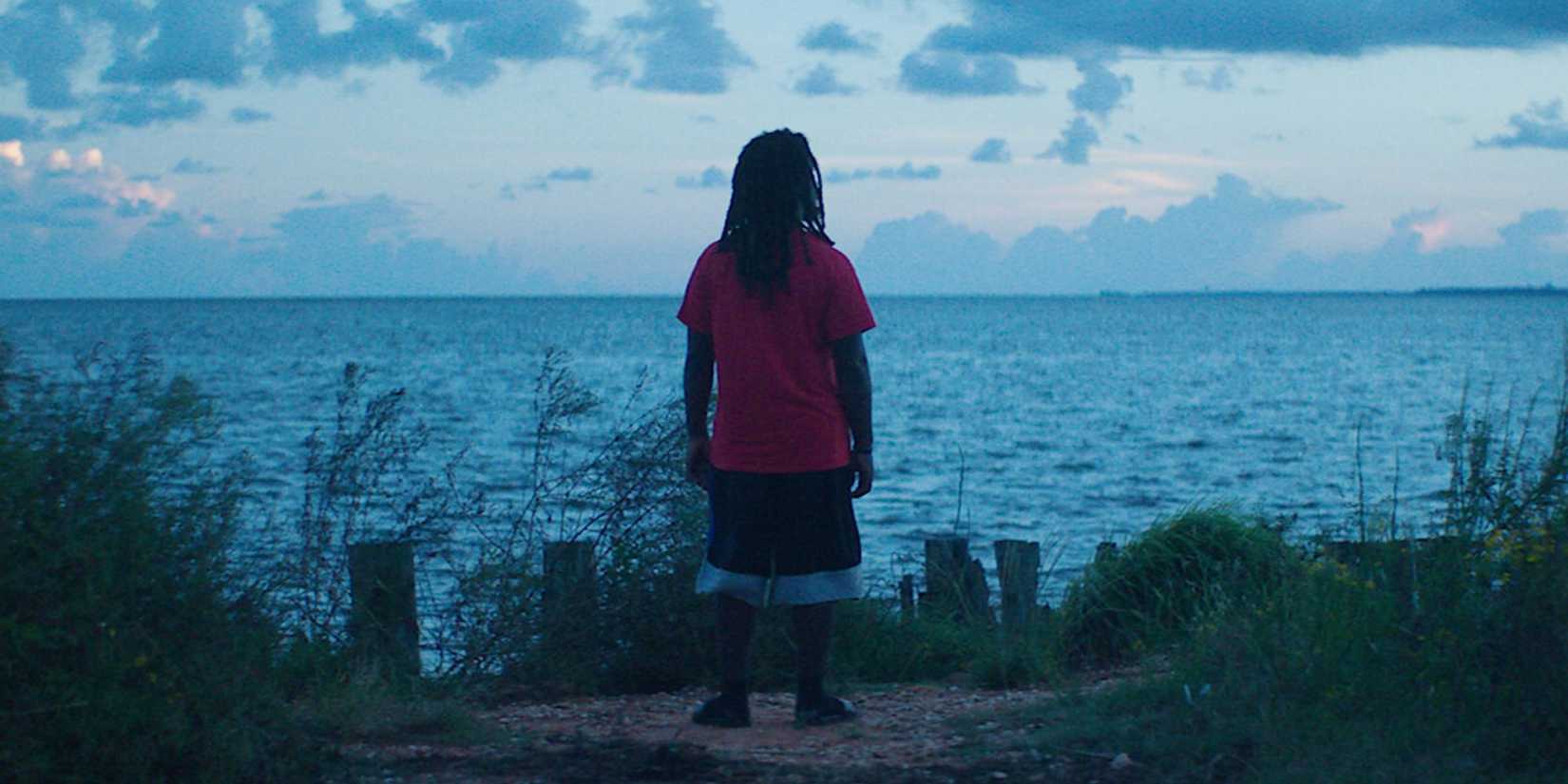 A man is standing in front of the ocean in Descendant.