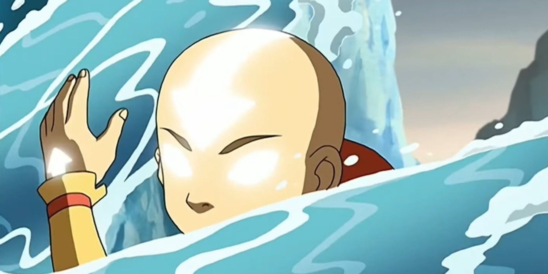Aang using waterbending against Prince Zuko in the avatar state for the first time