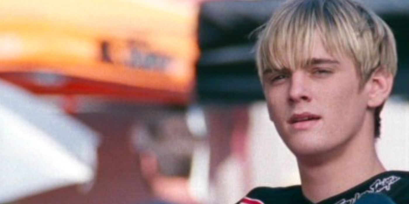 Aaron Carter as Owen Cole squinting his eyes in Supercross. (1)