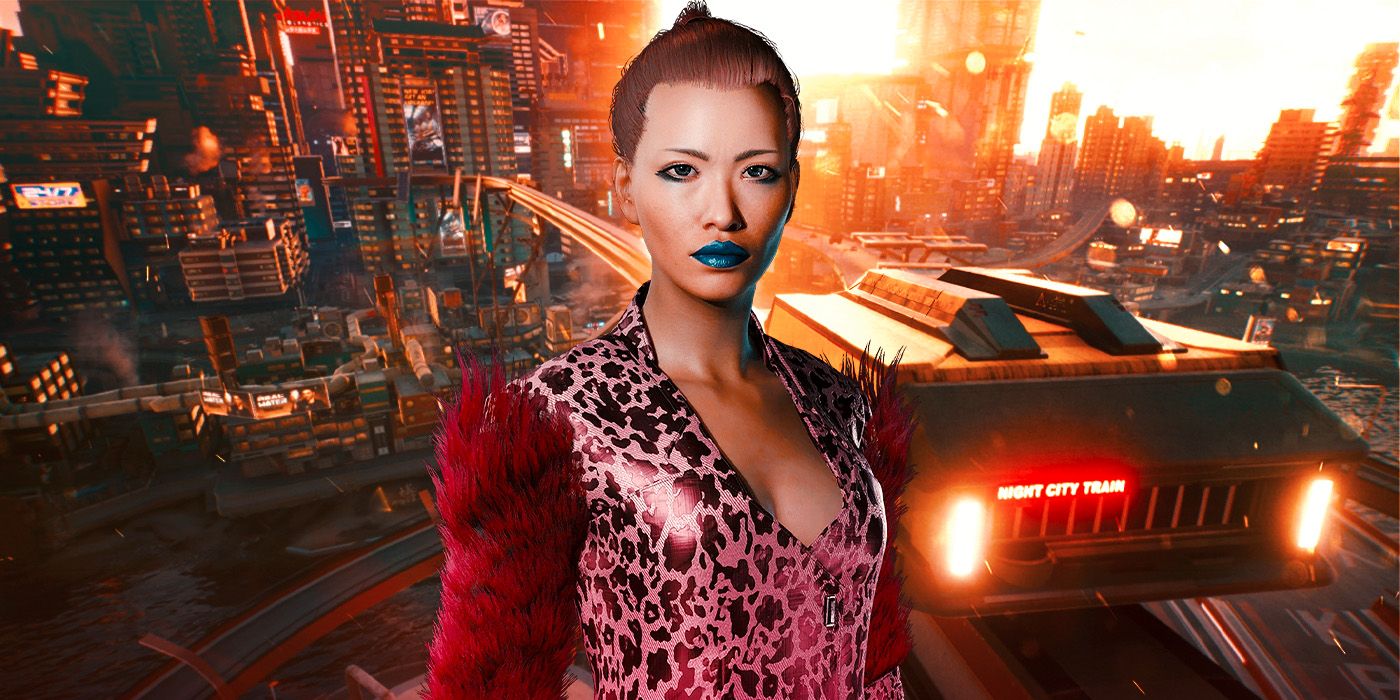 Maiko from Cyberpunk 2077 on a Night City background