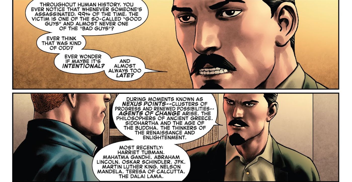 Travis Lane names several Agents of Change in Captain America #2, including MLK Jr., the Dalai Lama, and others. 