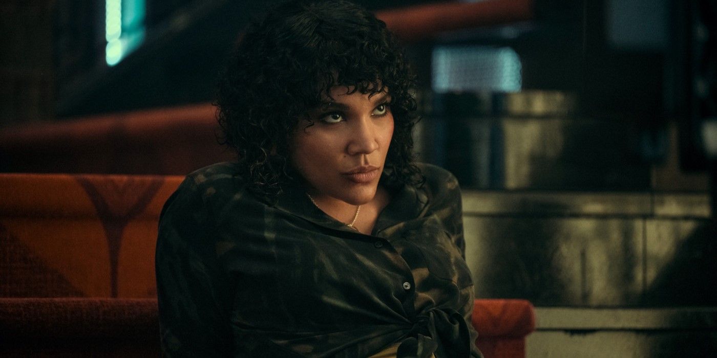 Emmy Raver-Lampman as Allison Hargreeves looking up angrily in The Umbrella Academy season 3