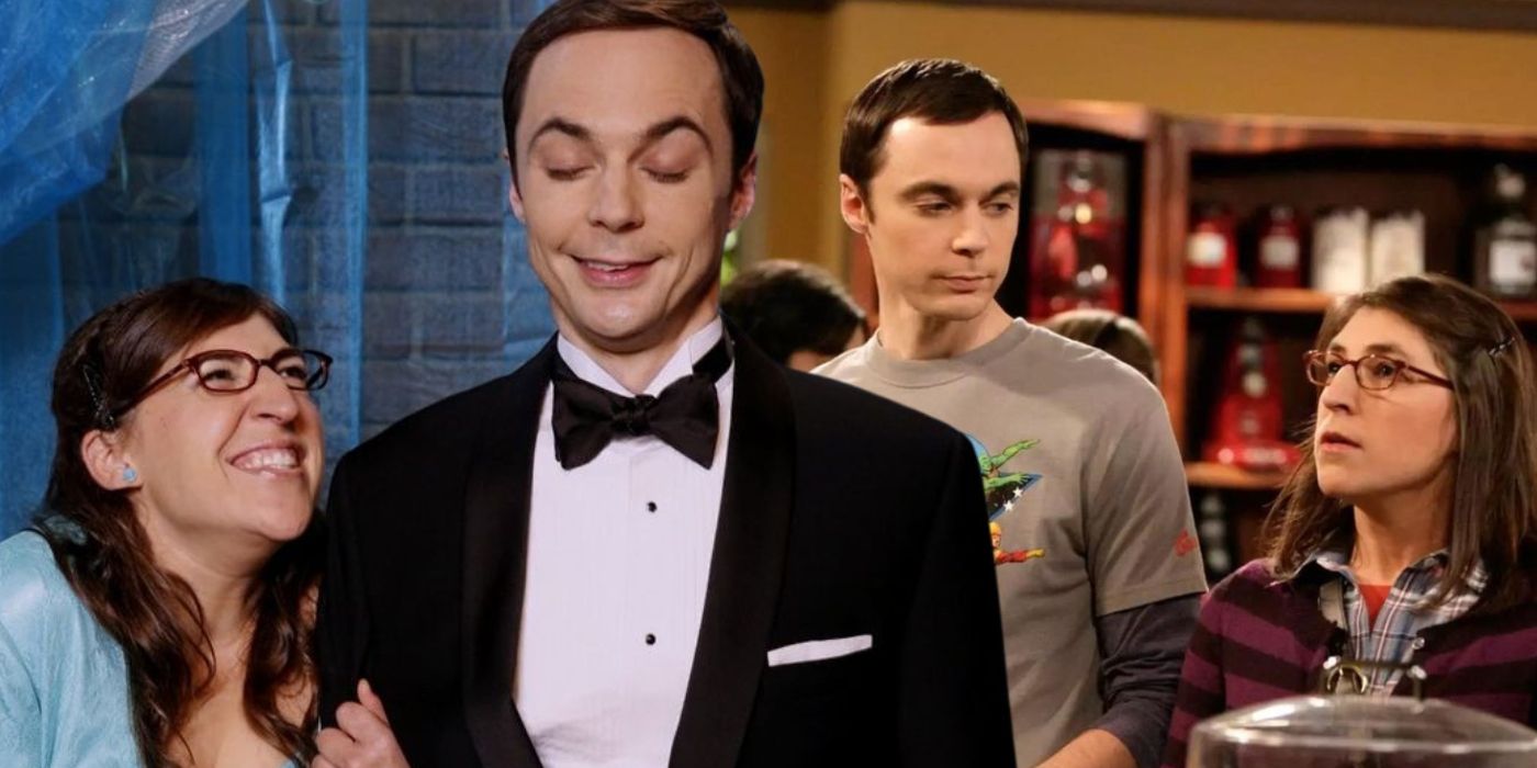 A collage of Amy and Sheldon on Prom Night and Amy's first appearance in The Big Bang theory.