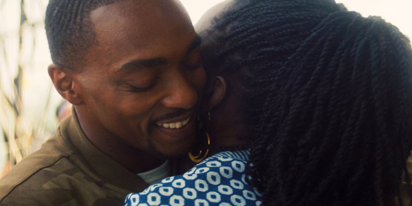 Anthony Mackie&rsquo;s Sam Wilson hugging his sister Adepero Oduye&rsquo;s Sarah Wilson in The Falcon and the Winter Soldier