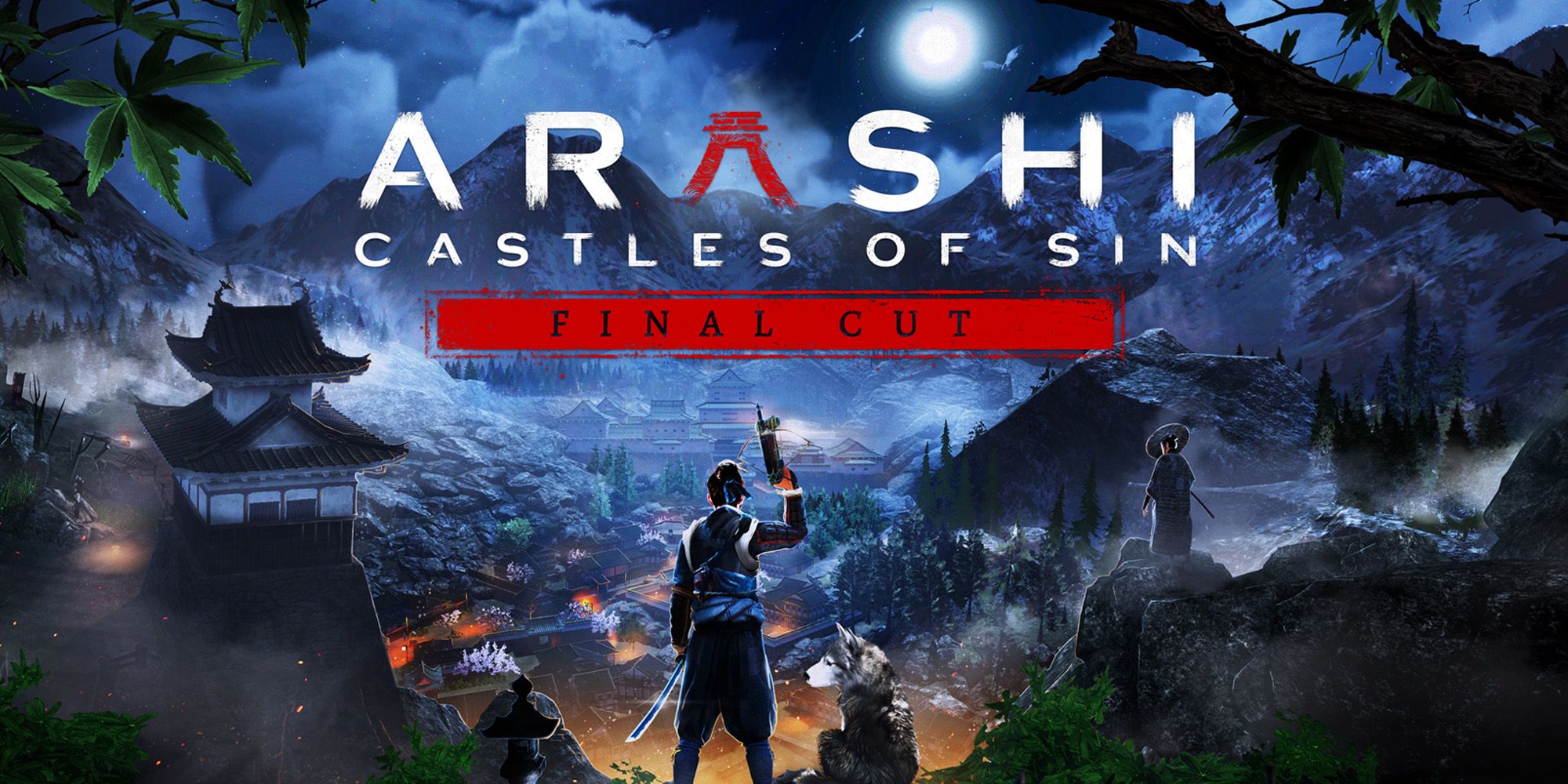 Arashi Castles of Sin banner showing a ninja looking out over castles in a mountain valley.