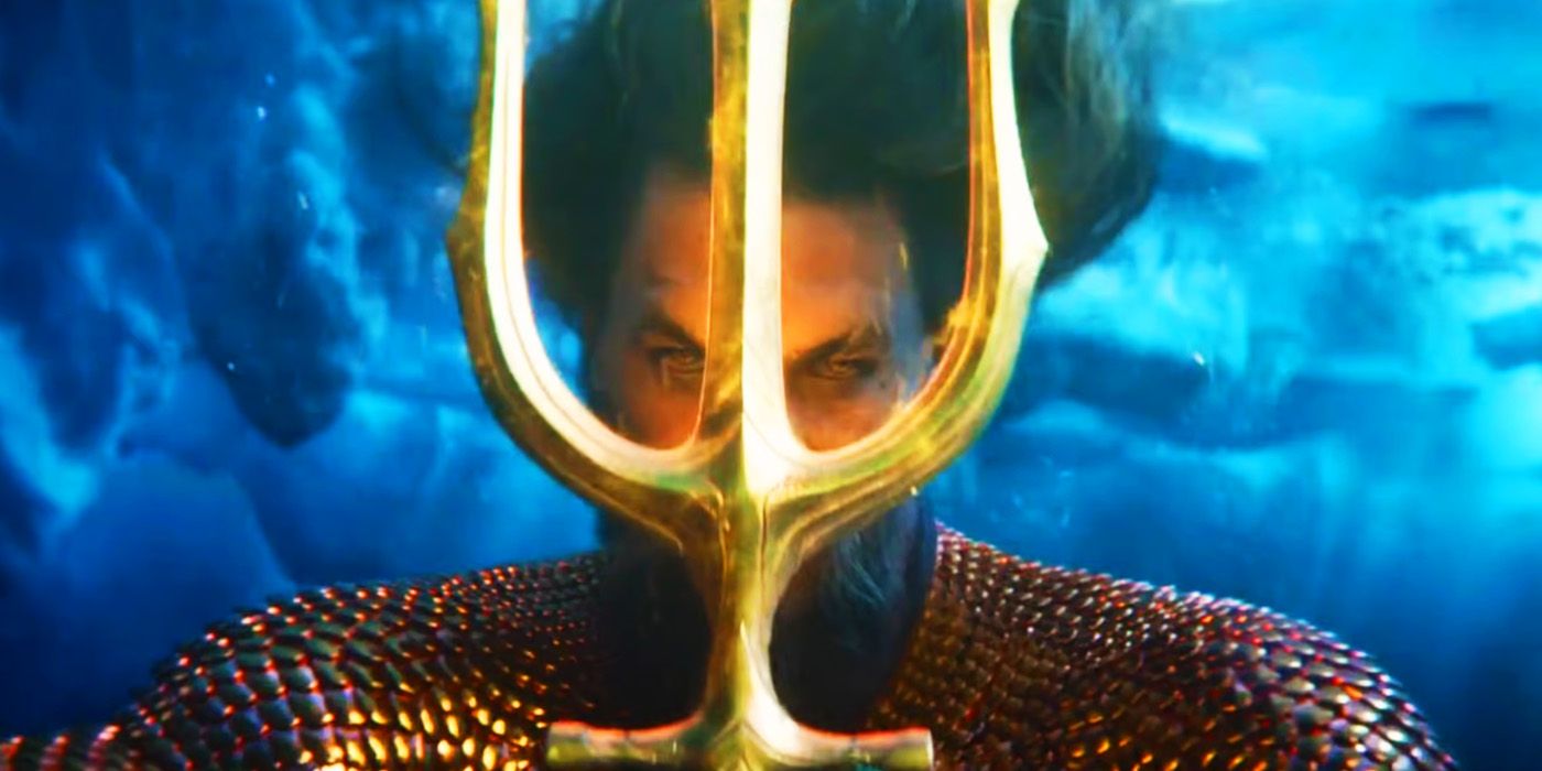 Arthur Curry with King Atlan's trident in Aquaman and the Lost Kingdom