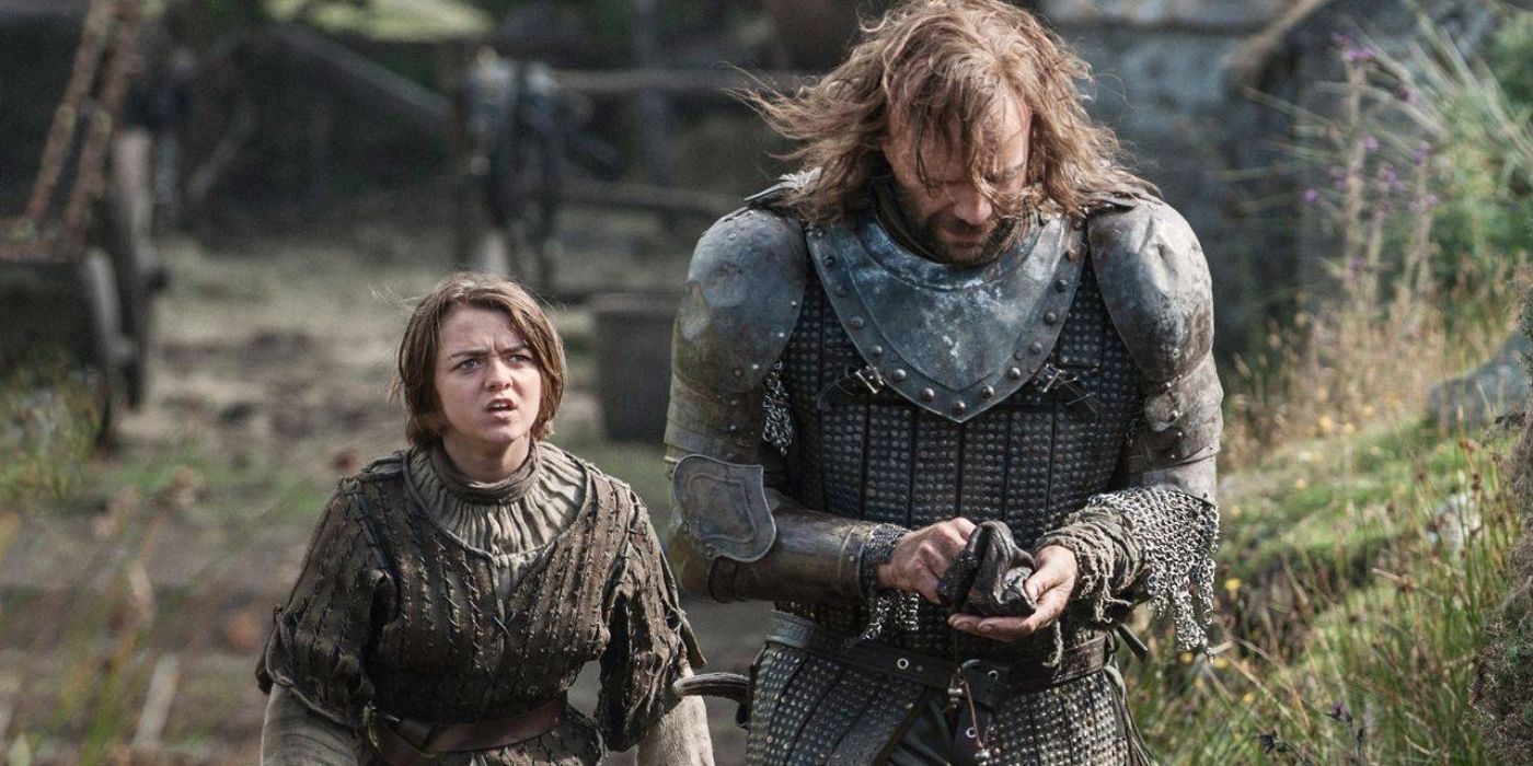 Arya segue The Hound para fora em Game of Thrones