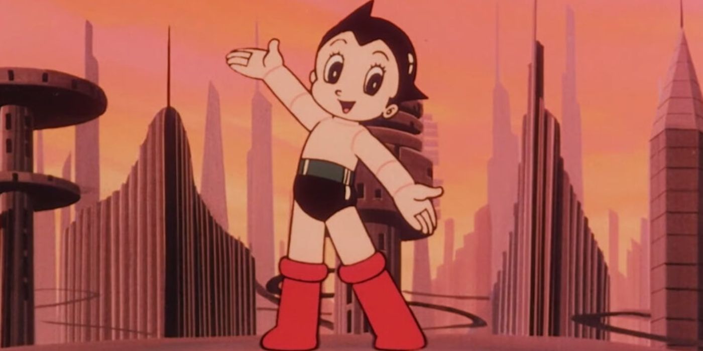 A gleeful Astro Boy invites viewers to join him on his next exciting journey