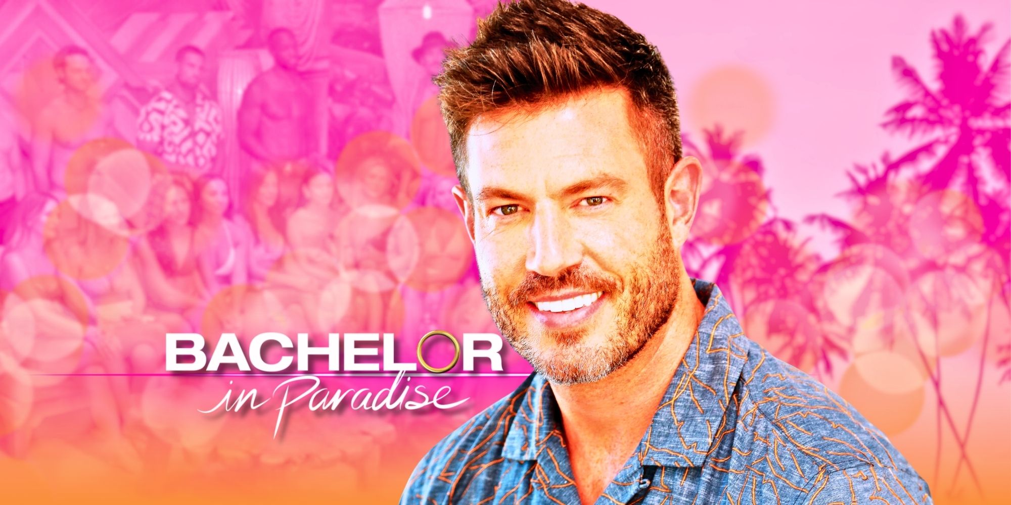 Promoção de Bachelor In Paradise com Jesse Palmer e elenco da 9ª temporada ao fundo