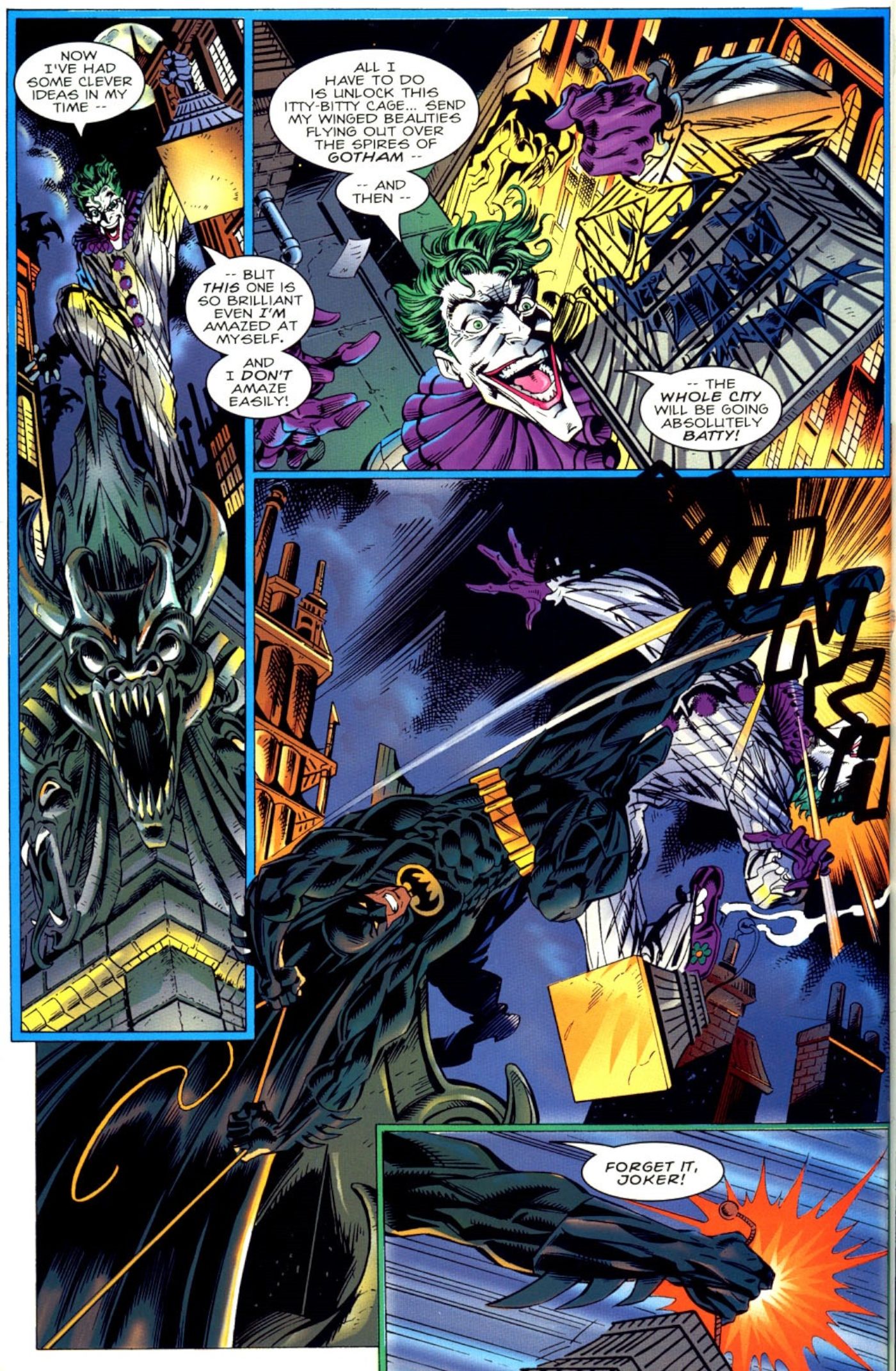 Batman e Homem-Aranha (crossover Marvel / DC) Batman luta contra o Coringa para impedi-lo de libertar morcegos infectados por toda Gotham