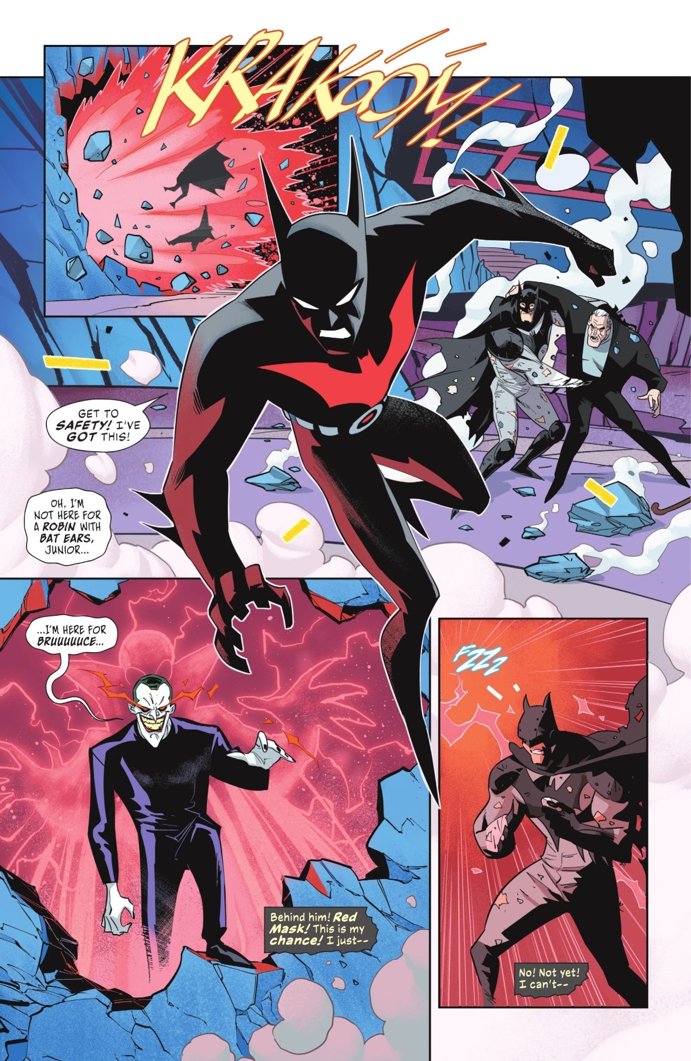 Batman Beyond Joker attacks the Batcave using heat vision