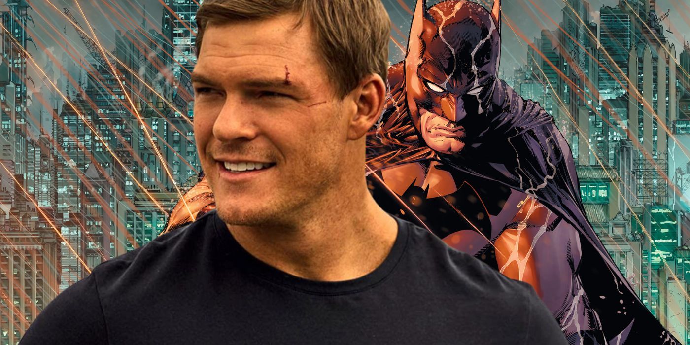 Alan Ritchson from the Reacher TV show together with Batman from DC Comics