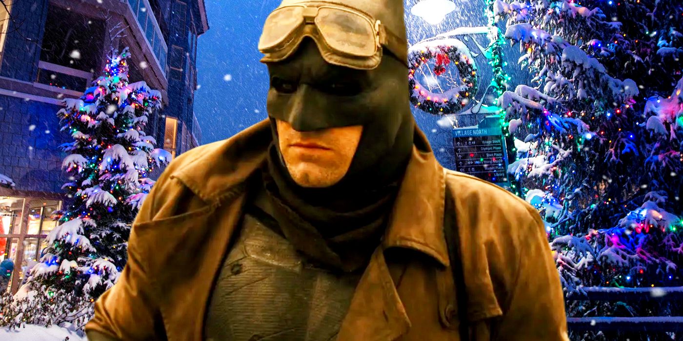 Ben Affleck as Bruce Wayne from the Batman v Superman Nightmare Scene in Front of a Christmas Village