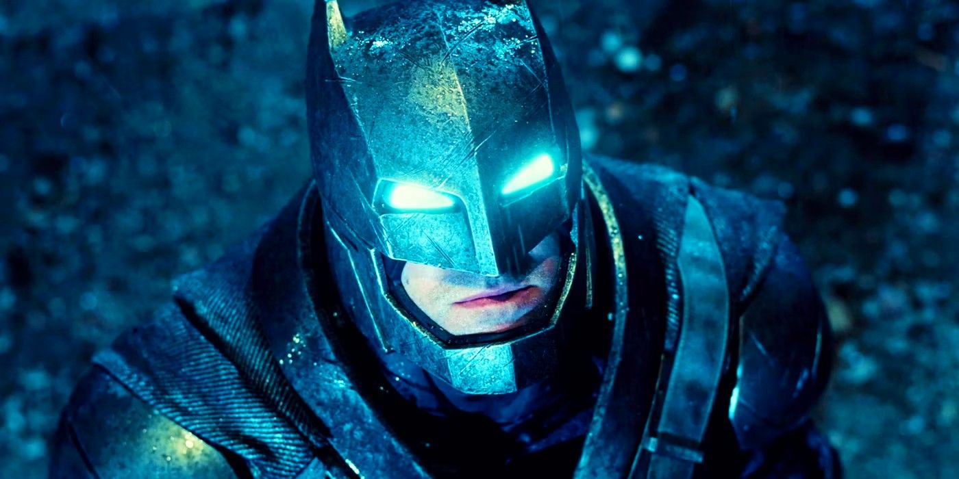 Ben Affleck as Batman looking up with glowing eyes in Batman v Superman: Dawn of Justice