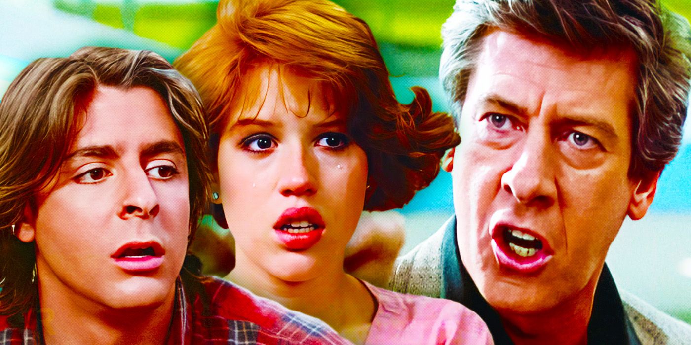 Bender (Judd Nelson) scared next to Claire (Molly Ringwald) crying and Vernon (Paul Gleason) screaming in The Breakfast Club