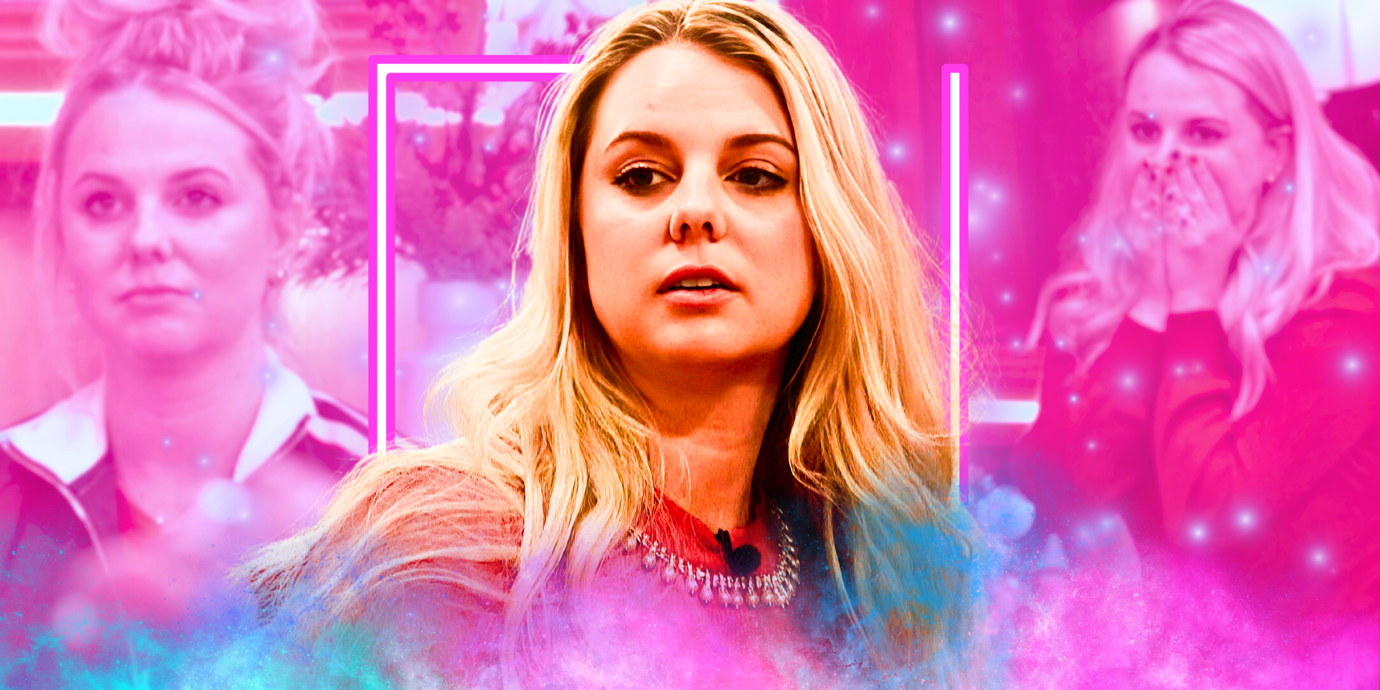 Montage of Big Brother Reindeer Games' Nicole Franzel with pink background