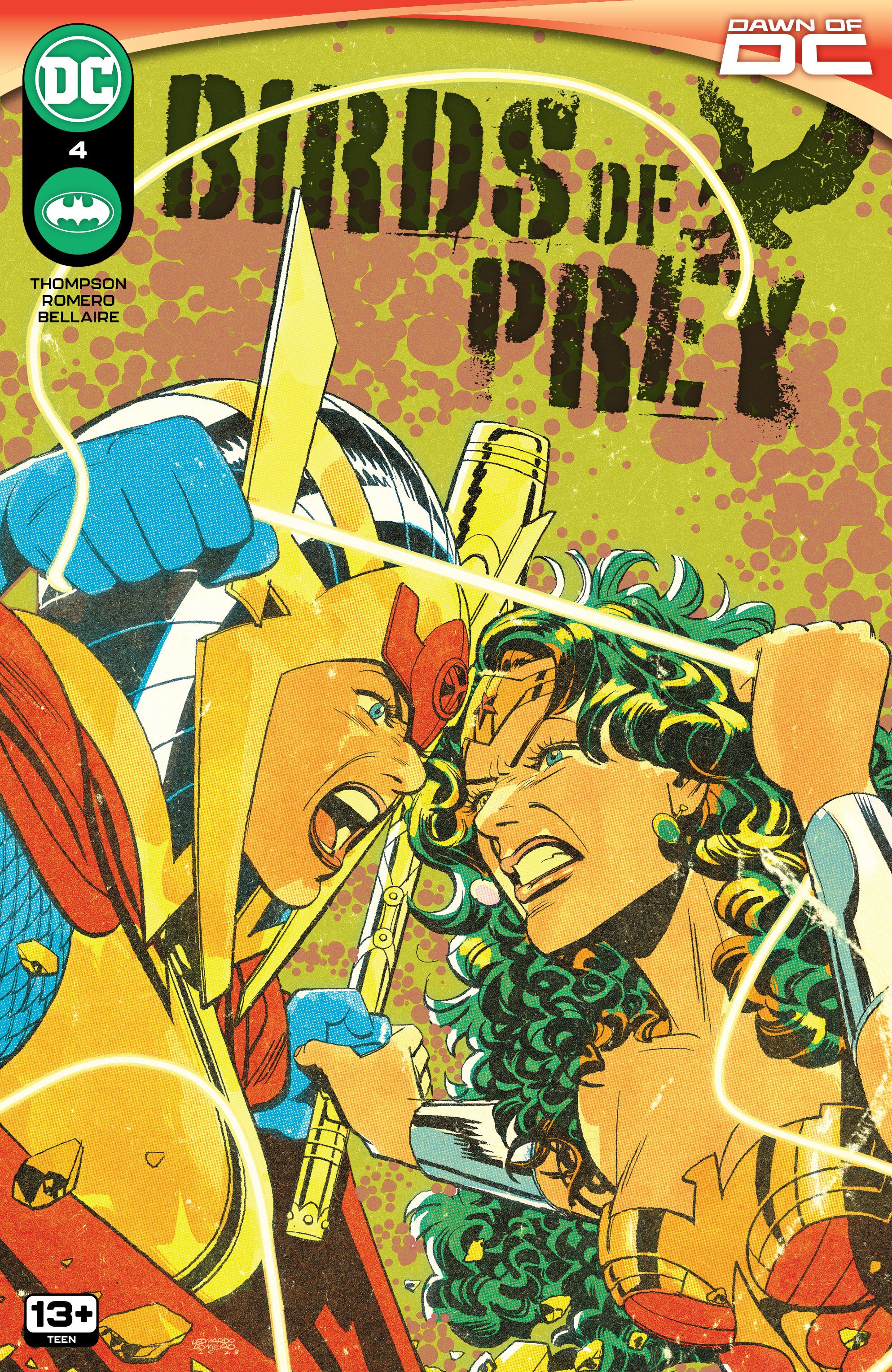 Birds of Prey 4 Main Cover: Costumed superheroes (Big Barda and Wonder Woman) face off with angry faces.