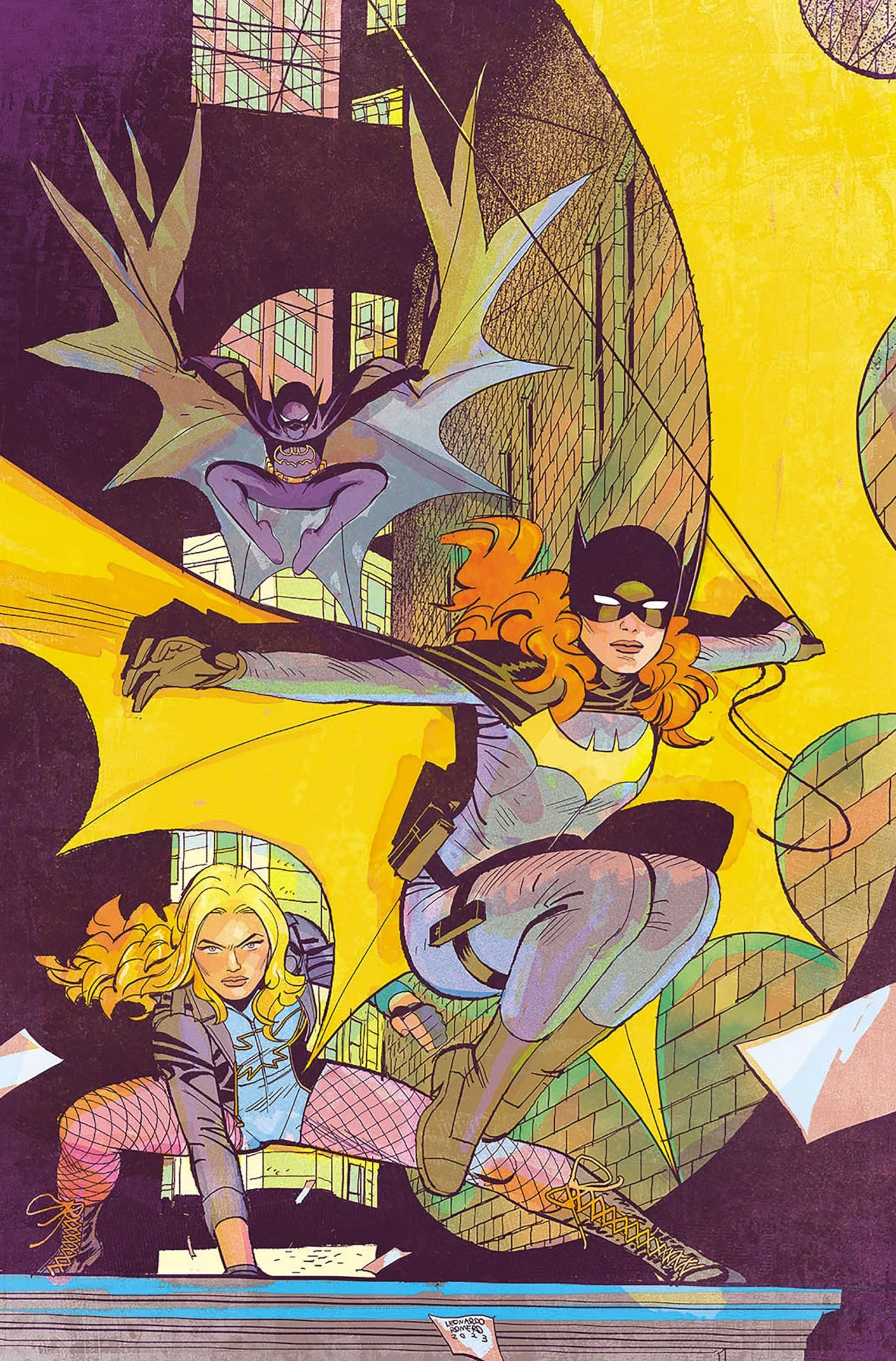 Birds of Prey 7 Main Cover Solicit: Costumed superheroines in a city alley.