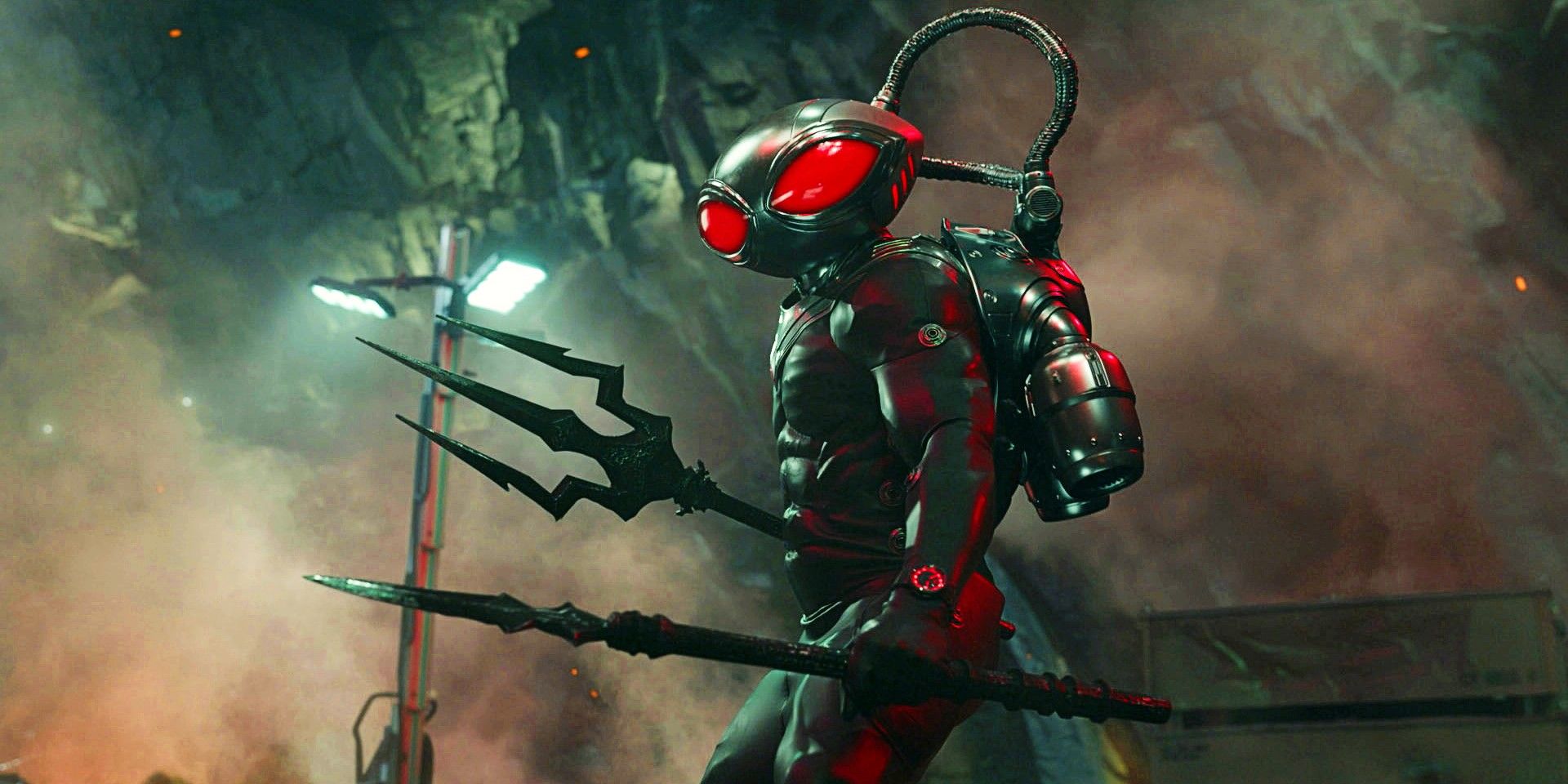 Black Manta In Full Costume With Black Trident In Aquaman and the Lost Kingdom