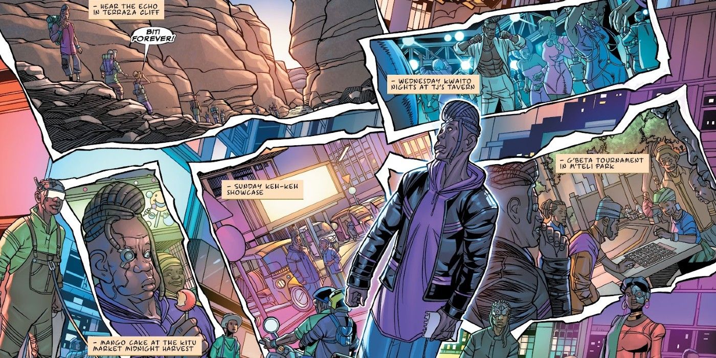 panels from Black Panther #7, Black Panther T&rsquo;Challa undercover in Birnin T&rsquo;Chaka