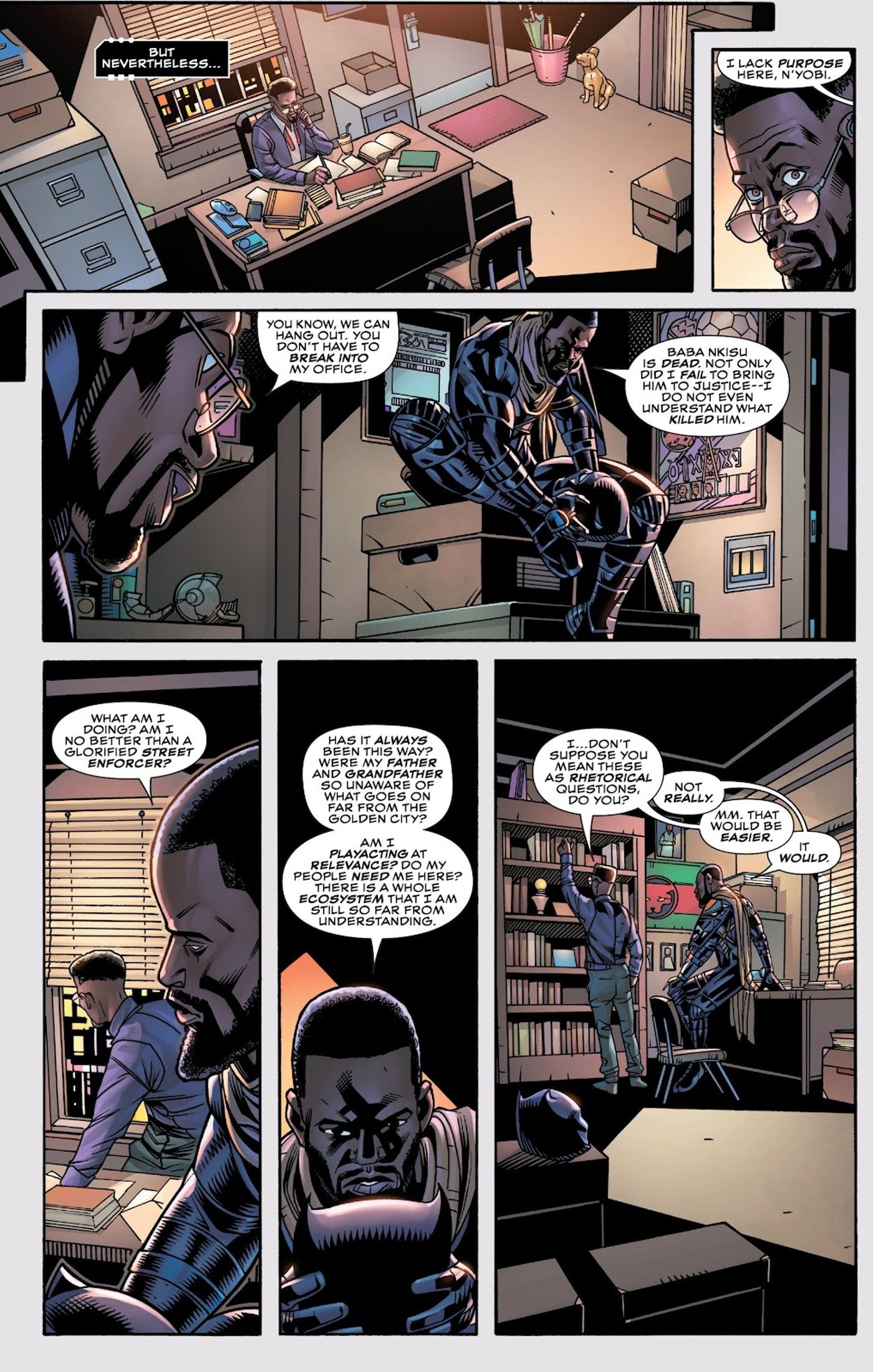 panels from Black Panther #7, Black Panther tells N&rsquo;Yobi he wishes he was a better street hero