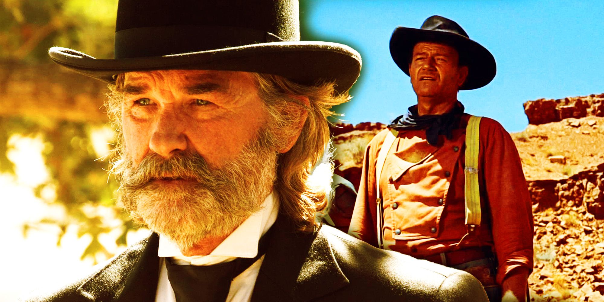 Kurt Russell in Bone Tomahawk and John Wayne in The Searchers collage