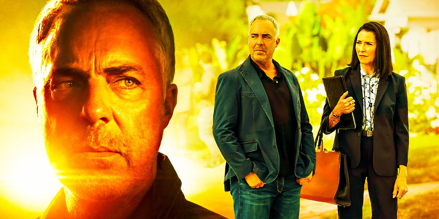 Titus Welliver as Bosch in Bosch: Legacy collaged with a scene from the show