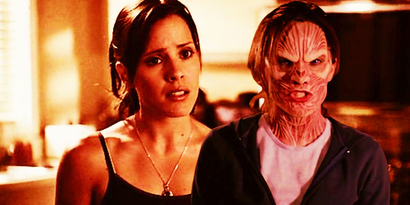 Emma Caulfield as Anya Jenkins in her human and Vengeance Demon form in Buffy the Vampire Slayer