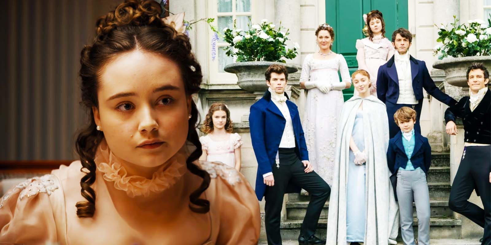 Ruby Stokes as Francesca Bridgerton, Florence Hunt as Hyacinth Bridgerton, Luke Newton as Colin Bridgerton, Ruth Gemmell as Violet Bridgerton, Phoebe Dynevor as Daphne Bridgerton, Claudia Jessie as Eloise Bridgerton, Jonathan Bailey as Anthony Bridgerton, Will Tilston as Gregory Bridgerton and Luke Thompson as Benedict Bridgerton in Bridgerton Season 1