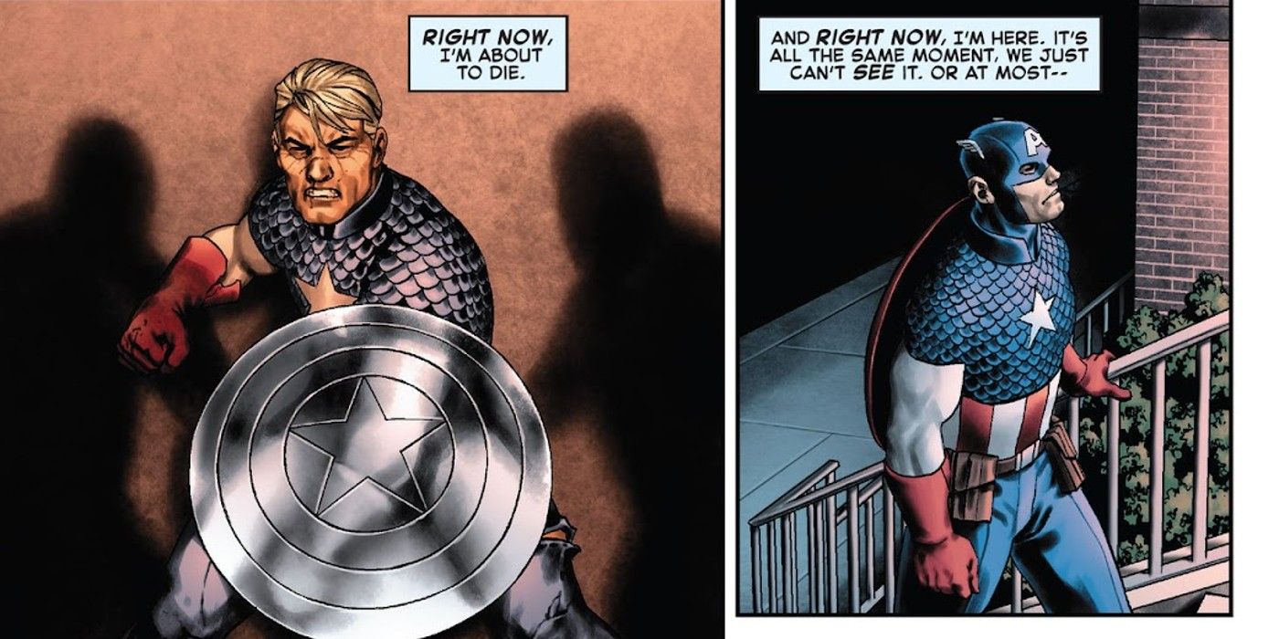 panels from Captain America #3, Cap experiences time out of sequence