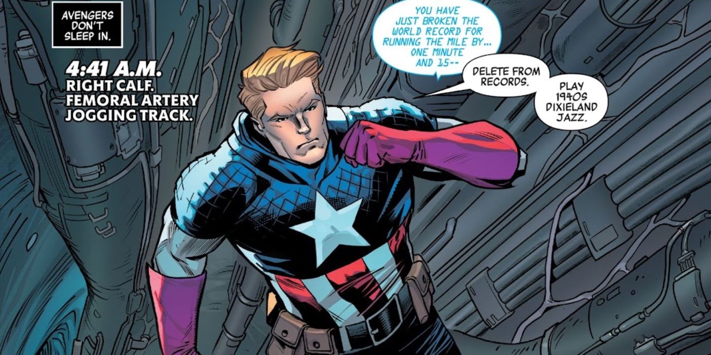 Captain America runs inside an Celestial and breaks mile-run world record