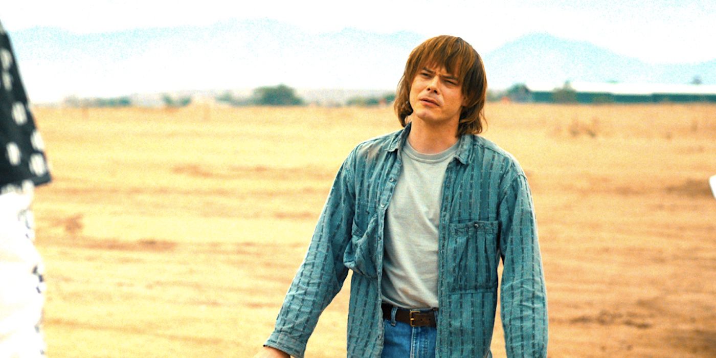 Charlie Heaton's bemused Jonathan stands in a desert and stares in Stranger Things season 4