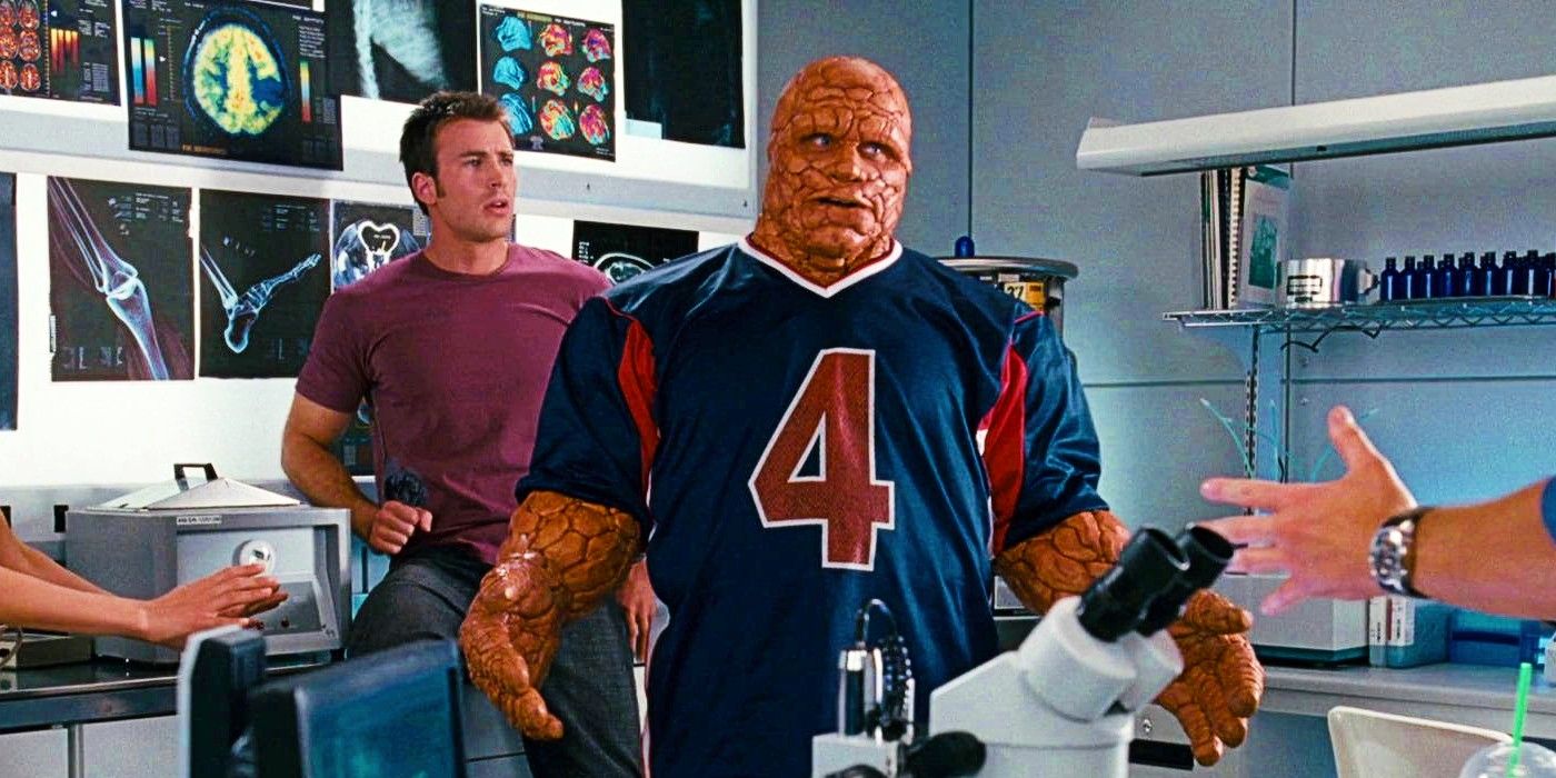 Chris Evans as Johnny Storm Standing In A Lab With Michael Chiklis As The Thing In Fantastic Four Rise of the Silver Surfer