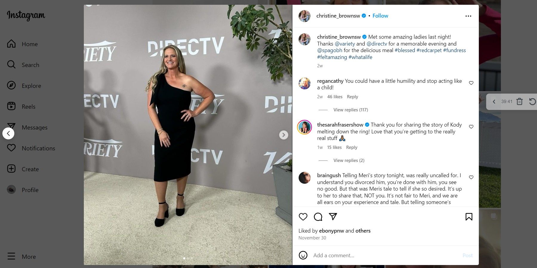 christine brown in black dress instagram screengrab sister wives