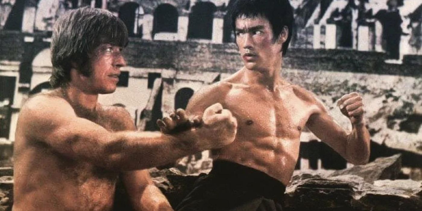 Chuck Norris as Colt and Bruce Lee as Tang Lung in The Way of the Dragon