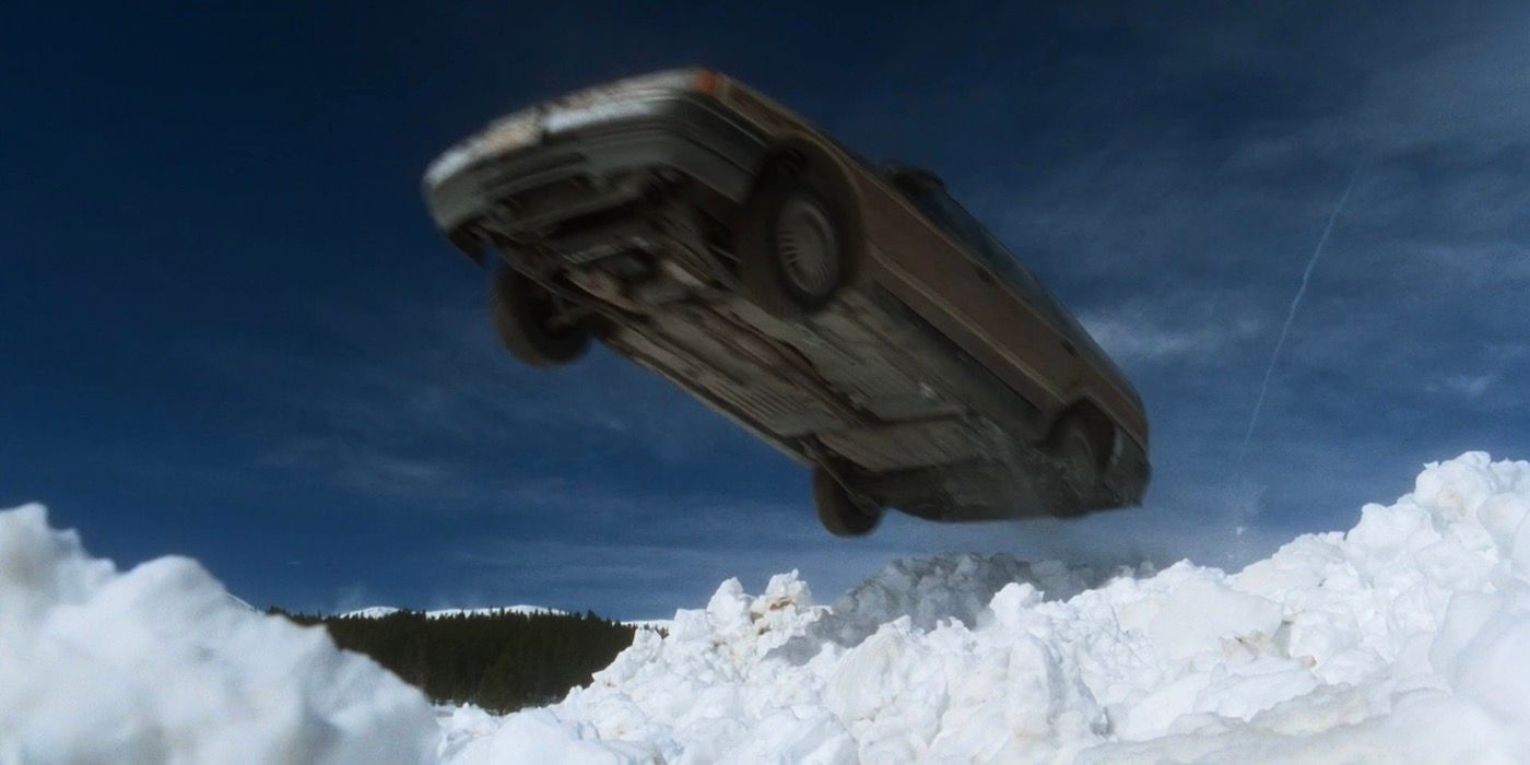 Griswold's car going off the road and into the snow
