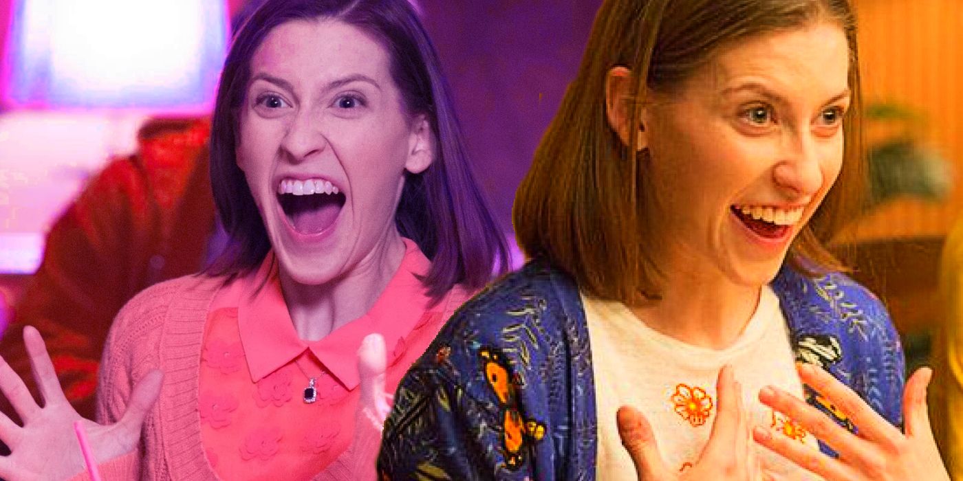 Collage of Sue Heck (Eden Sher) screaming happily in The Middle.