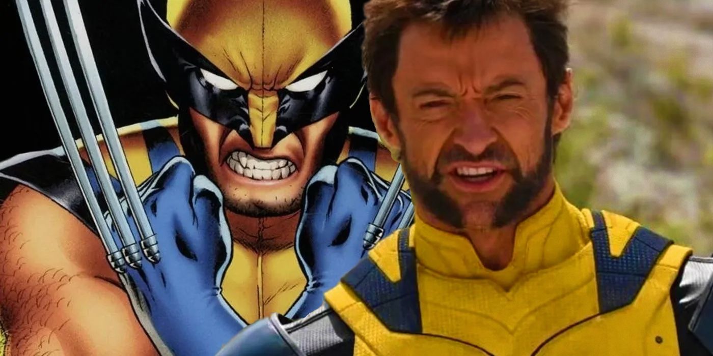 Comic Wolverine unsheathing claws behind Hugh Jackman's Deadpool 3 Wolverine