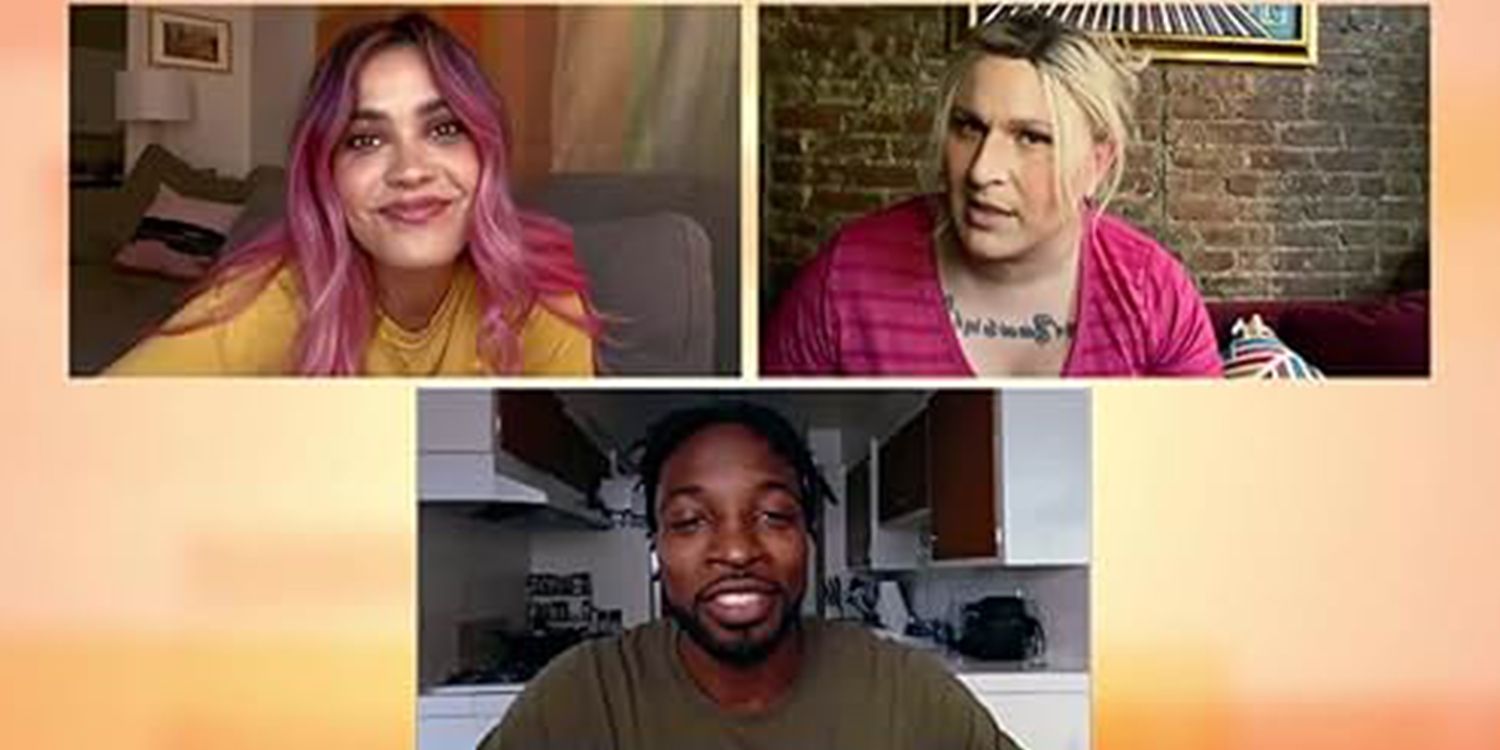 Otmara Marrero as Annie, Shakina Nayfack as Ellis, and Preacher Lawson as Ben speaking online in Connecting (2020) 