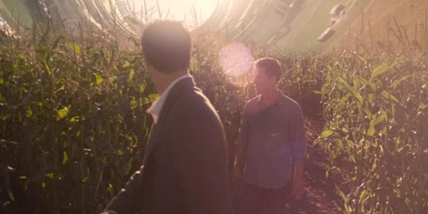 Cooper looks at the crops on the Cooper Station in Interstellar