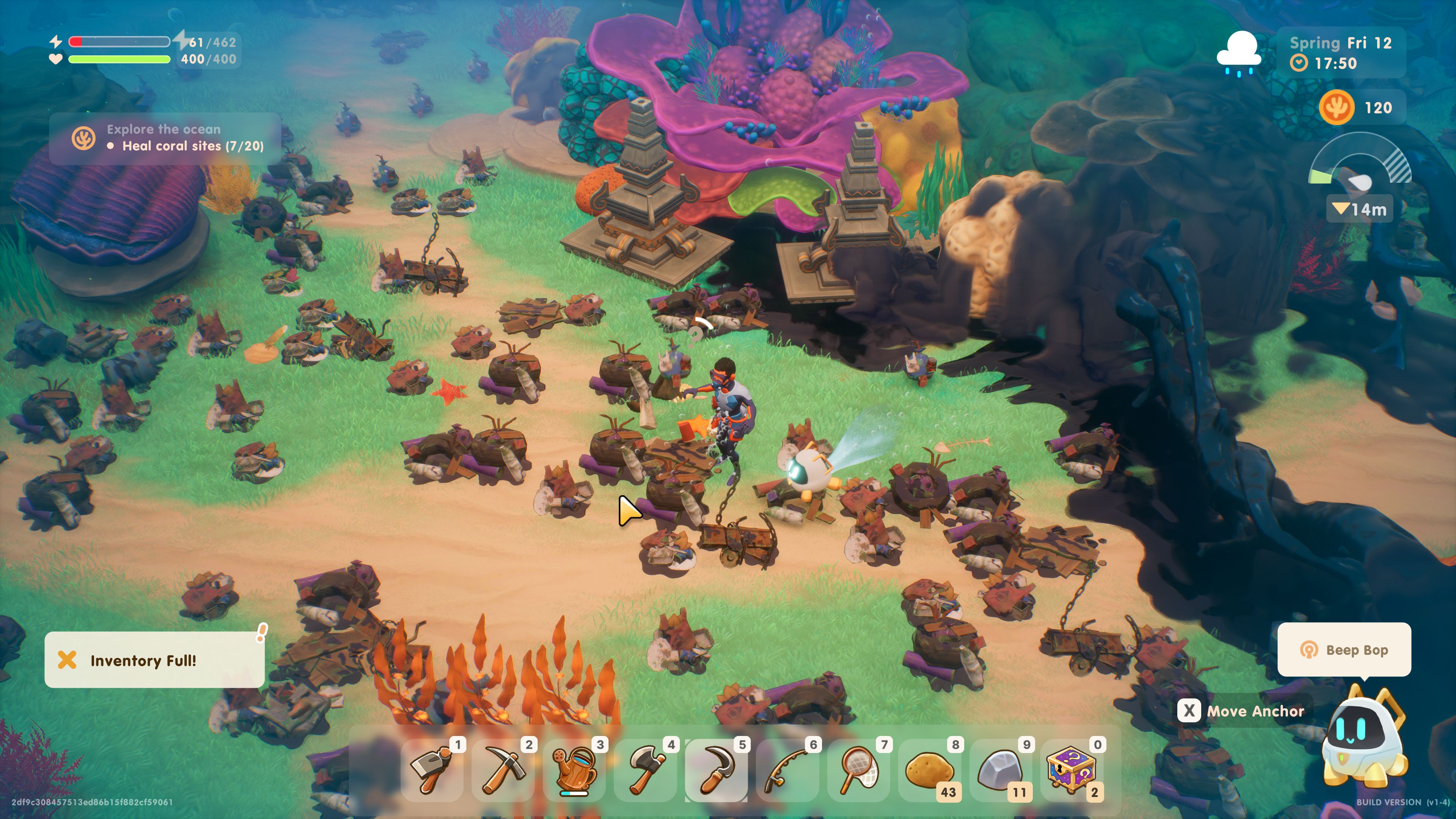 Coral Island Player Tidying Up Trash Piles Under The Sea