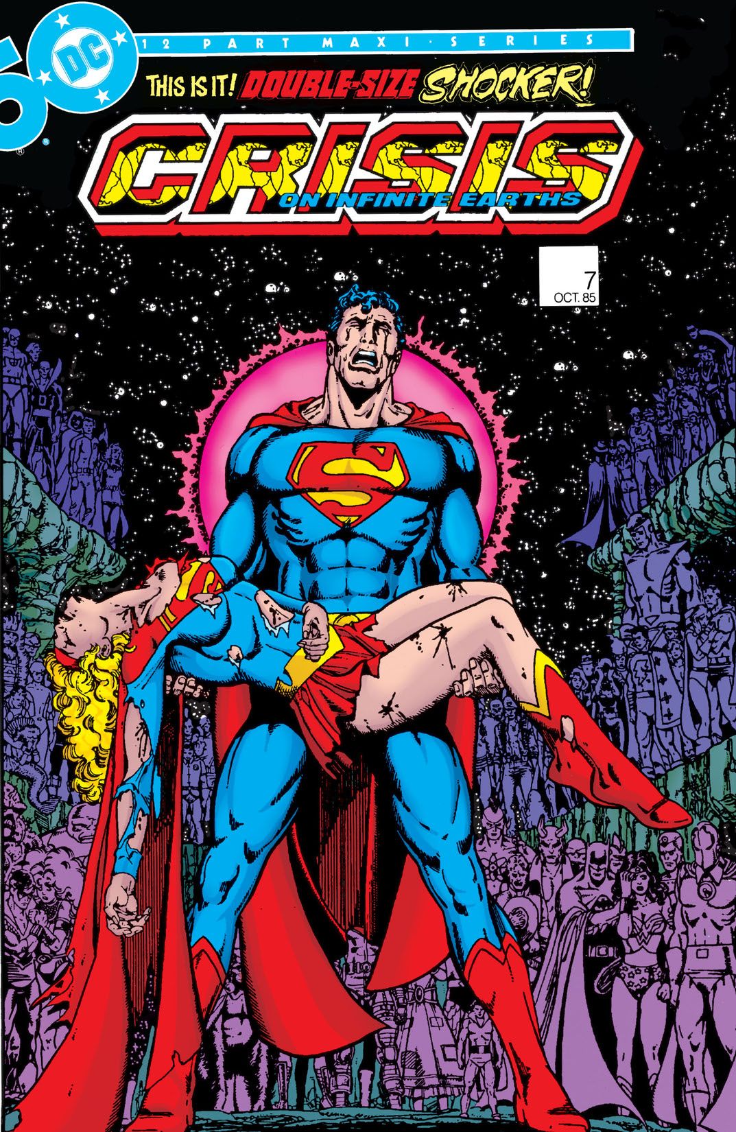 Crisis on Infinite Earths Superman and Dead Supergirl cover